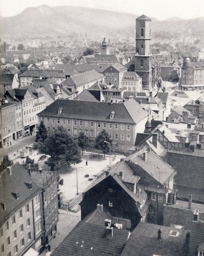 Eichplatz, Stadtkirche St. Michael mit Behelfsdach, © Stadt Jena